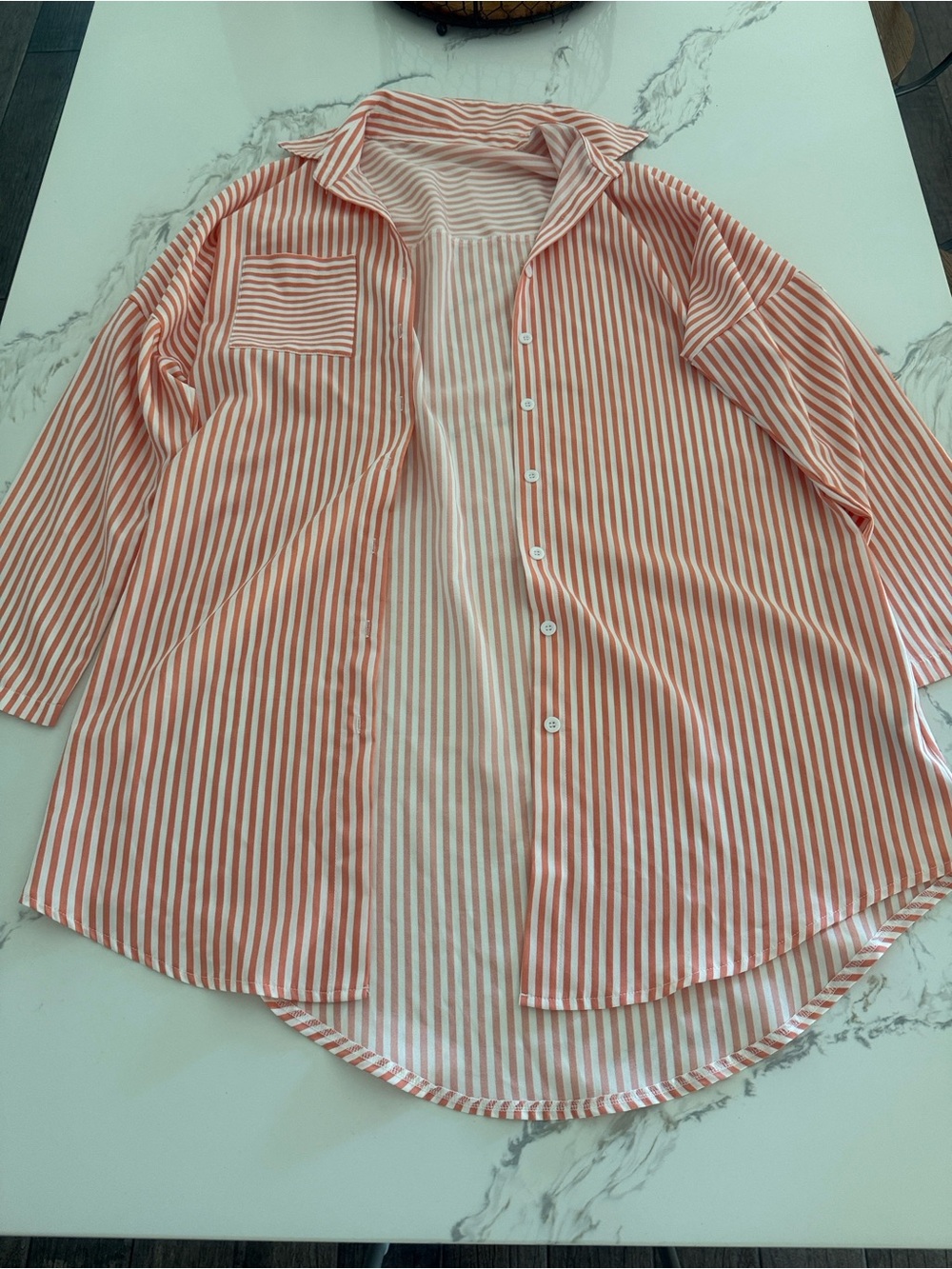 Women's Coral and White Striped Button-Down Shirt